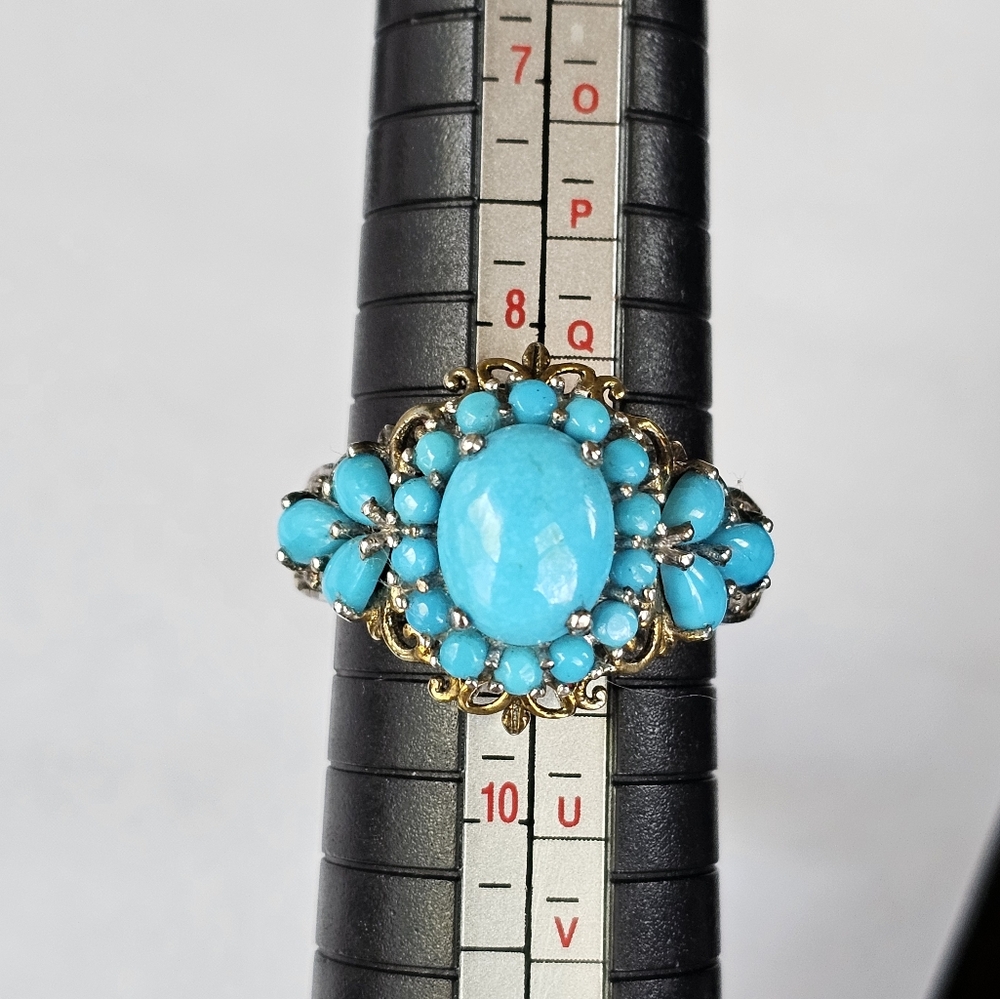 Genuine Sleeping Beauty Turquoise Ring 18K YG & 925! Sz 9! NWT - Picture 6 of 8